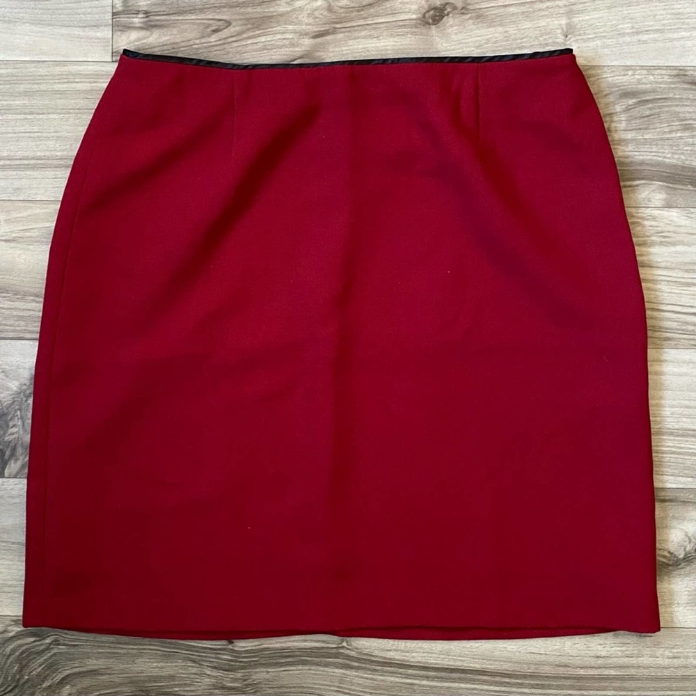 GAP 12 Dark Red‎ Smooth Gabardine Pencil Skirt Skinny Black Ribbon Edge Waist